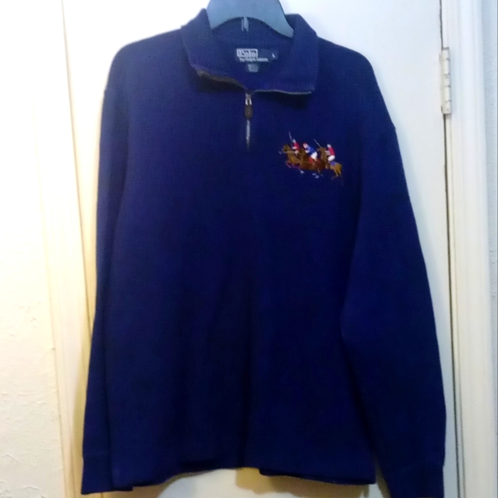 Ralph Lauren Polo 1/2 Zip Pullover 3 Horse Sweater - Large - Dark Blue